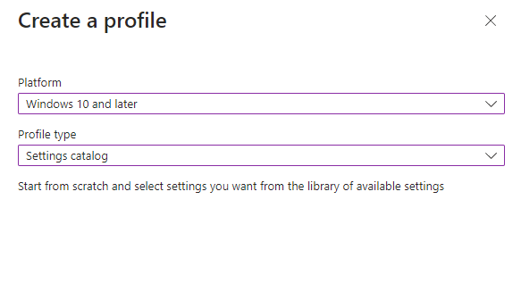 Configuration profile Basics tab with name and description